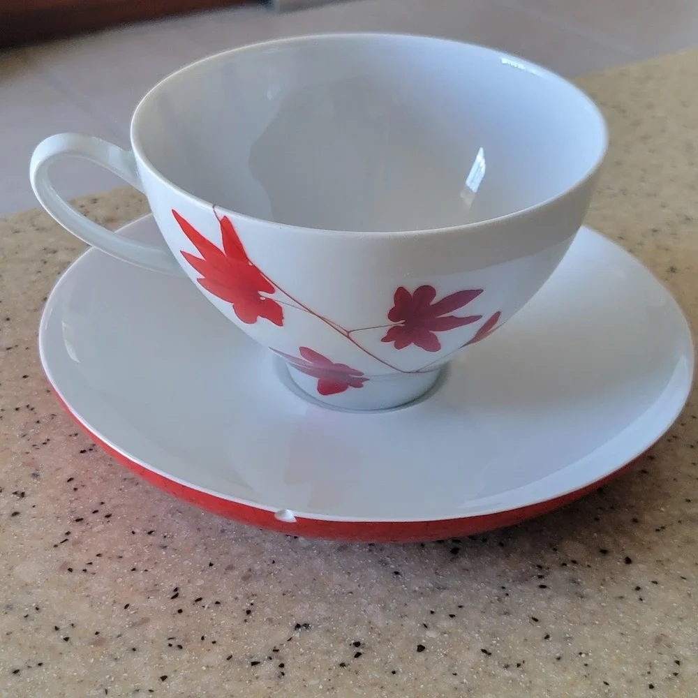 Mikasa Porcelain Pure Red Collection SL 134 10 oz Coffee Cup & Saucer Set DAMAGE